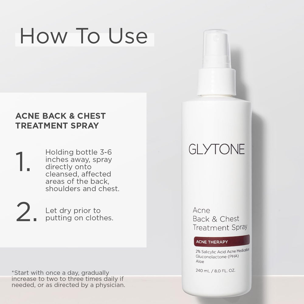GLYTONE spray corporal de secado rápido, sin perfume, para uso diario en espalda.