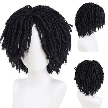 GNIMEGIL peluca dreadlocks negras, frente natural para look realista.
