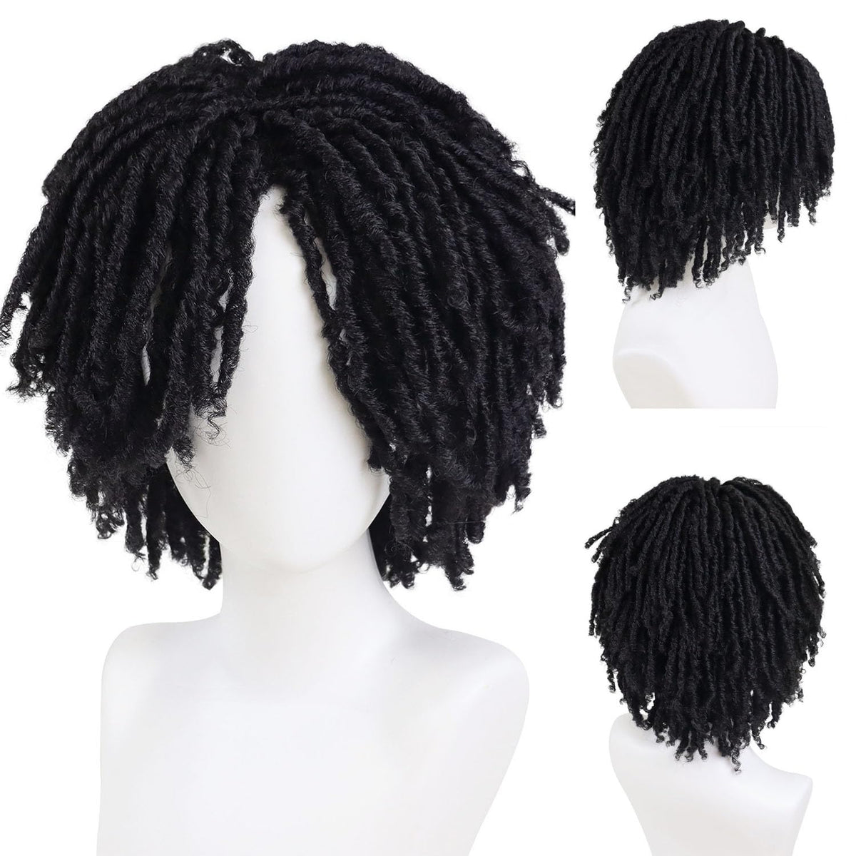 GNIMEGIL peluca dreadlocks negras, frente natural para look realista.