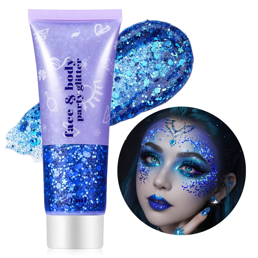 Go Ho brillo azul, efecto holografico para rostro y cuerpo, brillo duradero.