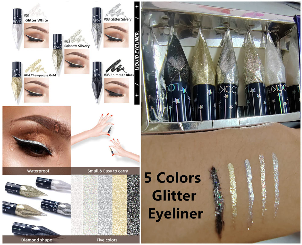 Go Ho Glitter delineador líquido champagne oro para acabado cálido y elegante.