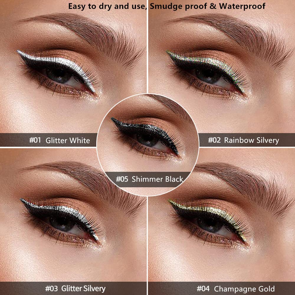 Go Ho Glitter delineador líquido negro brillante para definición intensa y glam.