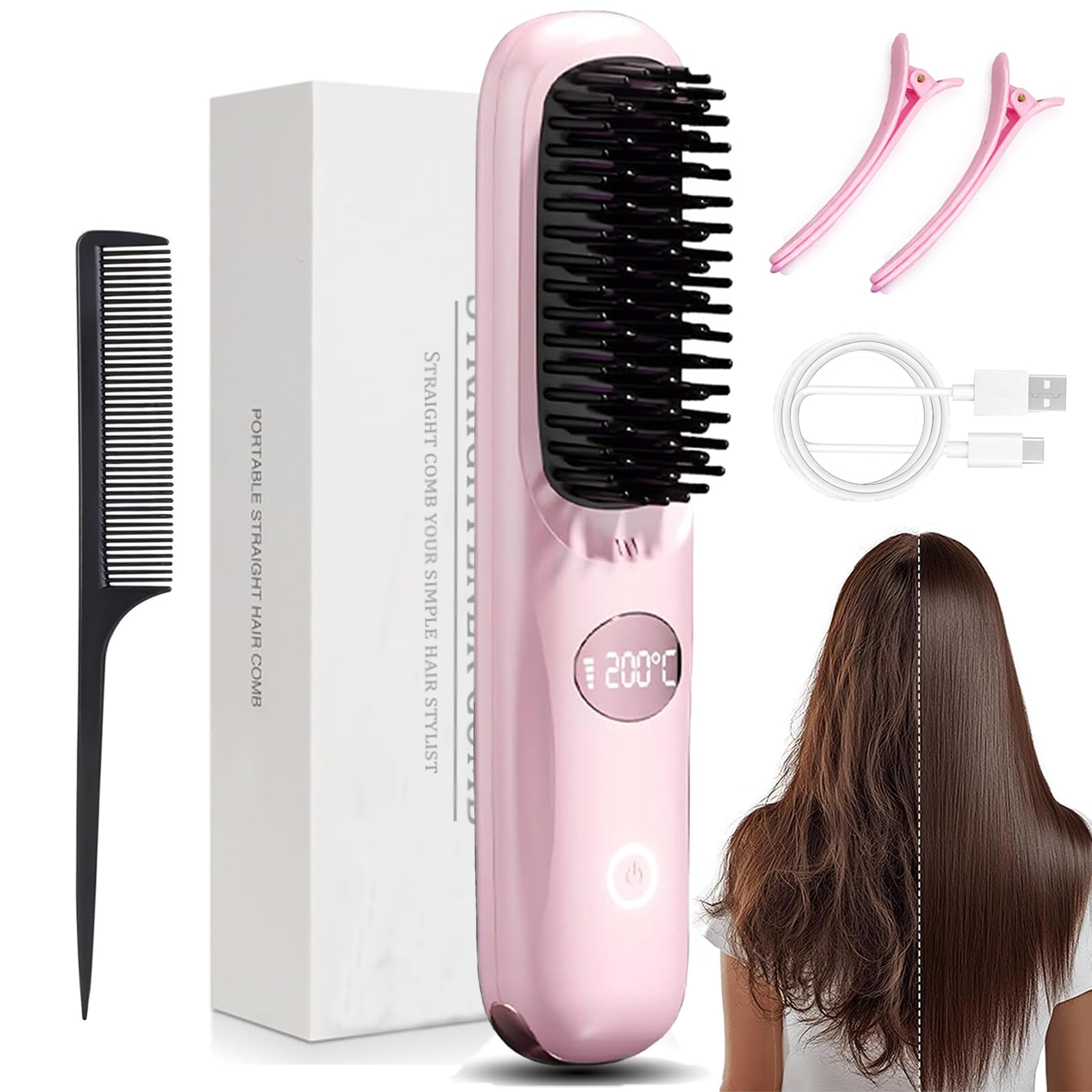 Gobrush Pro con pantalla iluminada para controlar temperatura y batería durante el peinado
