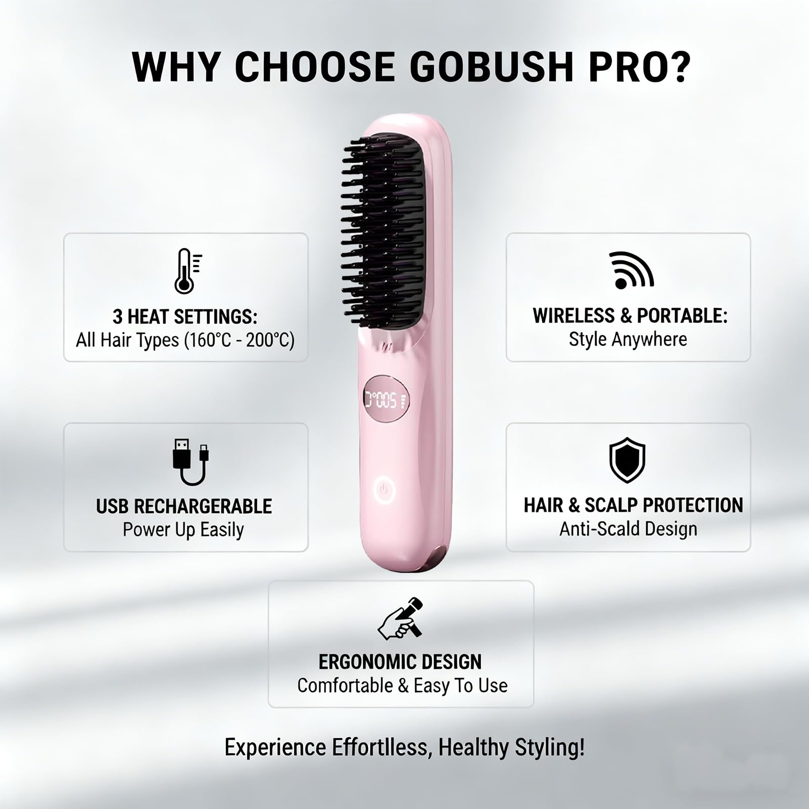 Gobrush Pro pantalla-led muestra temperatura y batería para sesiones precisas