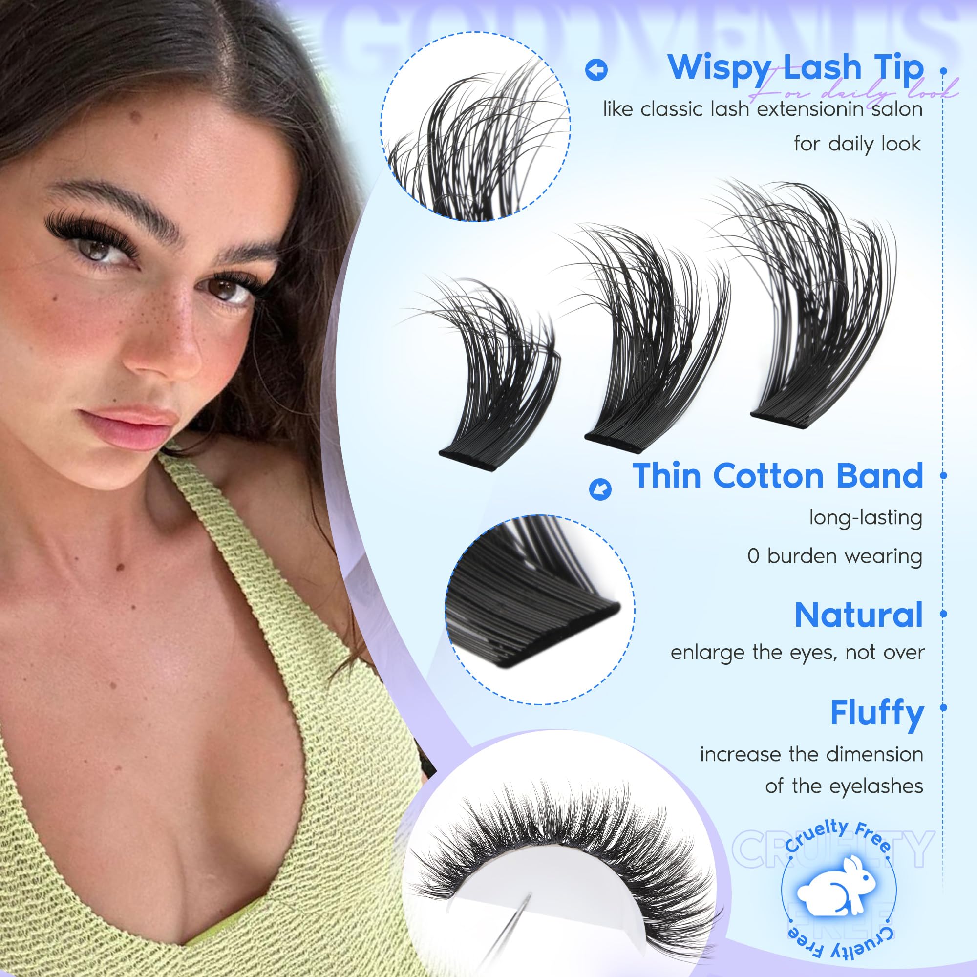 Goddvenus pestañas wispy 12mm para acabado ligero y natural
