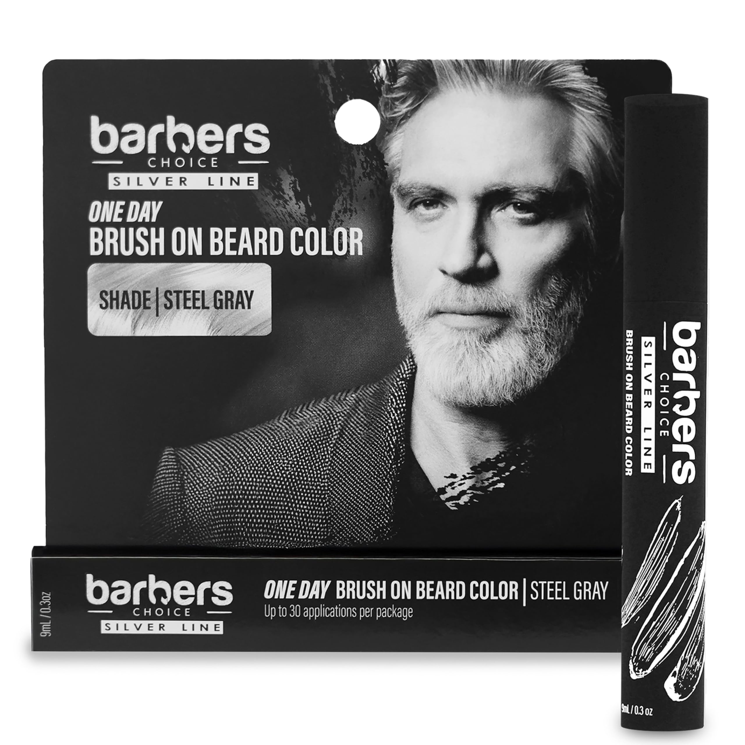 Godefroy Barbers Choice Silver Line con cepillo integrado para aplicación rápida y limpia.