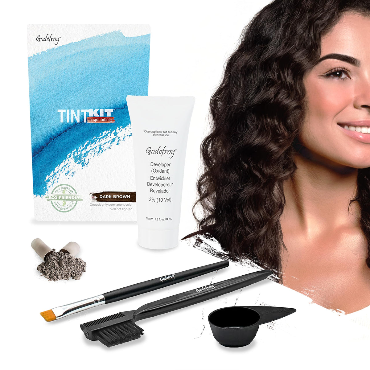 Godefroy Tinte de Cabello cubre canas en marrón oscuro con acabado natural.