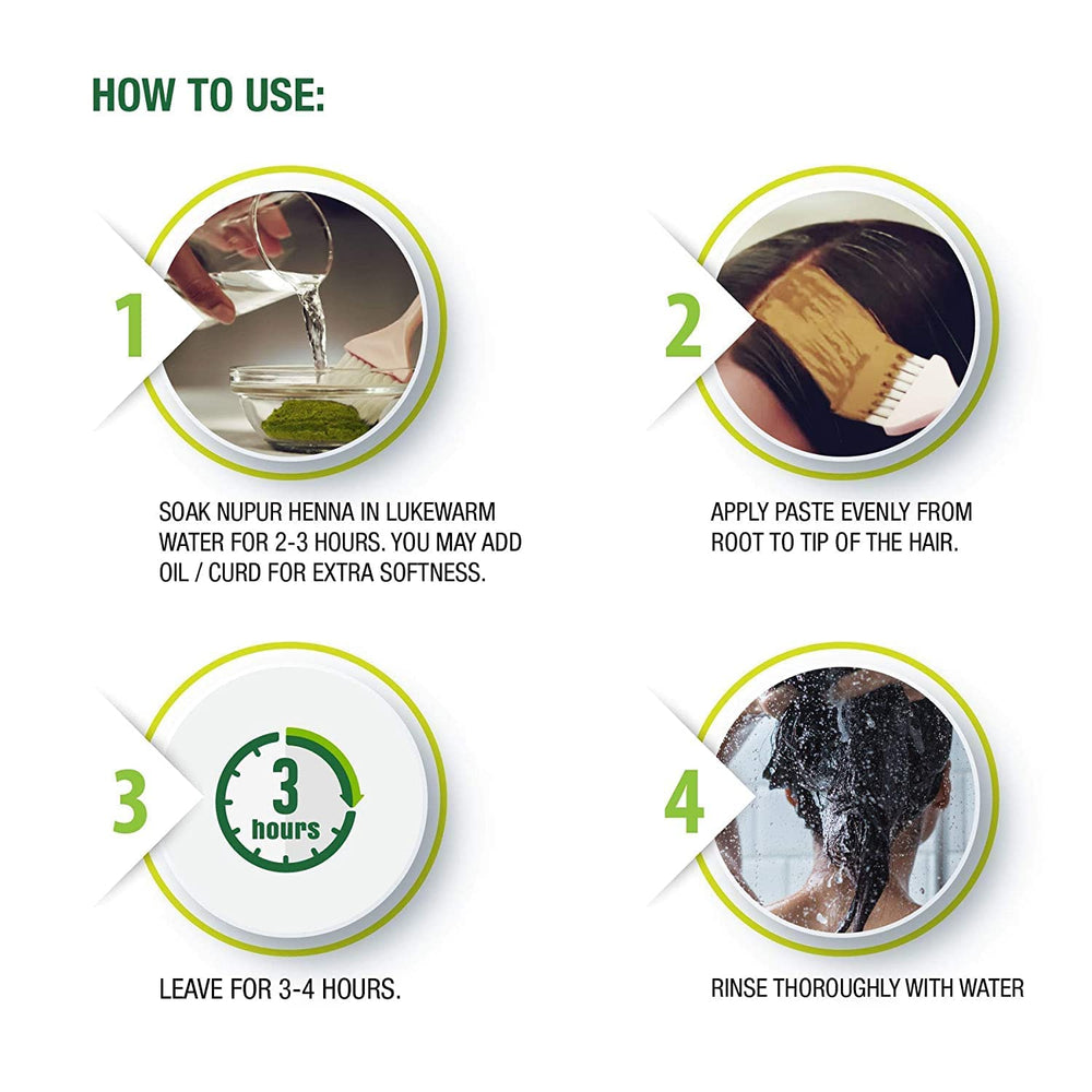 Aplicación de Godrej Nupur Henna en el cabello para coloración uniforme