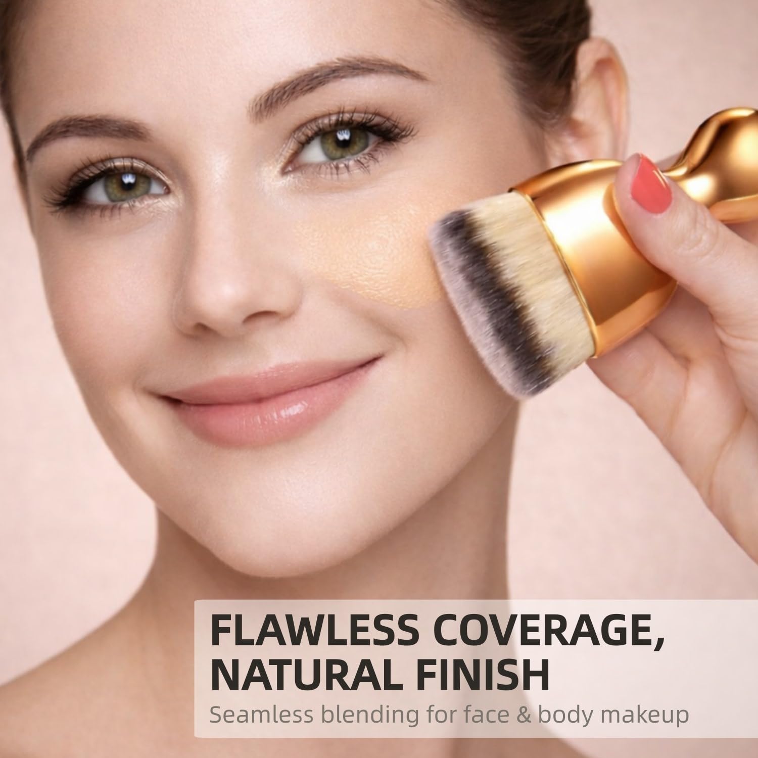 GOERTI kabuki mango ergonómico rose gold facilita el maquillaje preciso.