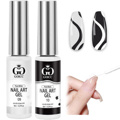 GOICC botella delineador negro y blanco para arte de uñas, ideal para líneas limpias.