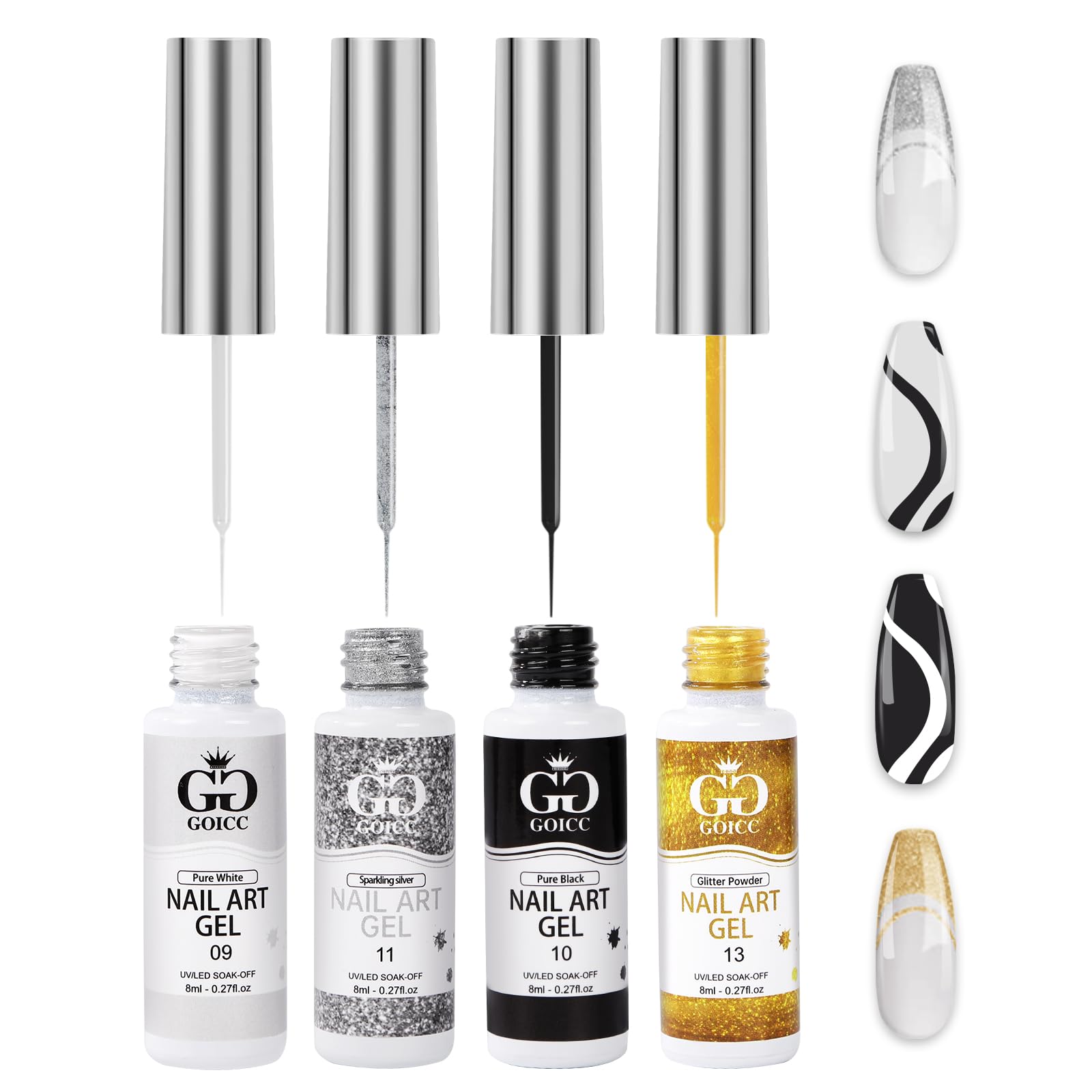 GOICC gel de uñas arte: enfoque frontal de botellas para diseño claro.