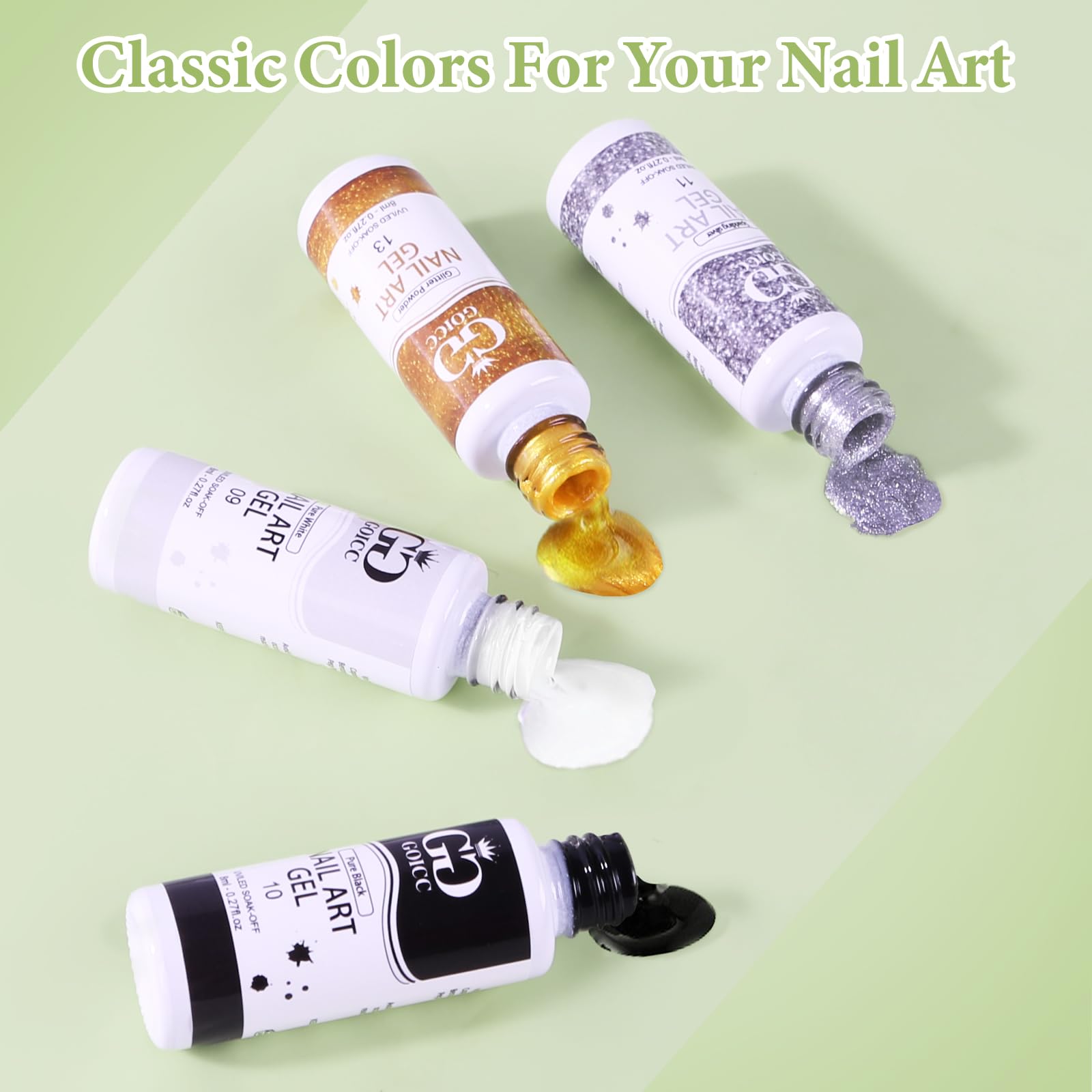 GOICC gel para arte de uñas con pincel ultrafino permite trazos precisos.