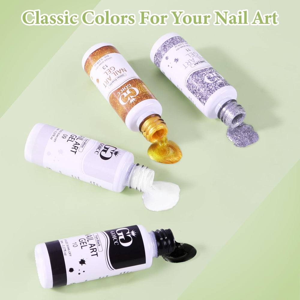 GOICC gel para arte de uñas con pincel ultrafino permite trazos precisos.