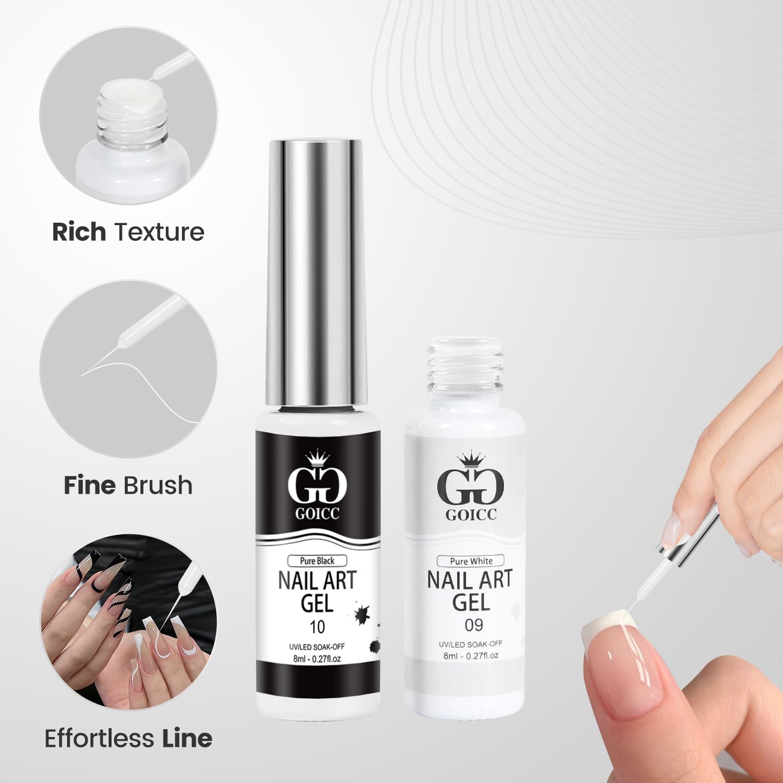GOICC gel-liner para uñas, textura densa que facilita color y rellenos consistentes.