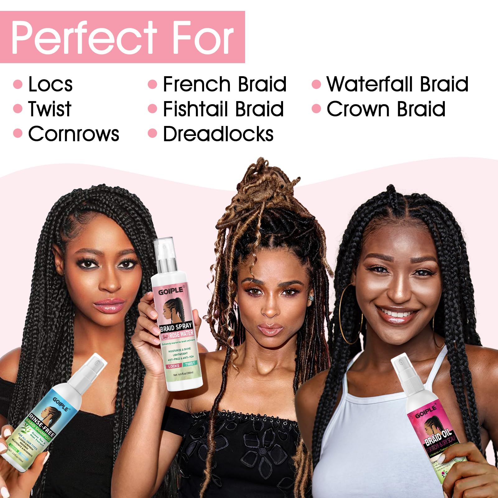 Goiple aceite nutritivo para trenzas Rosa Menta, nutre la fibra capilar.