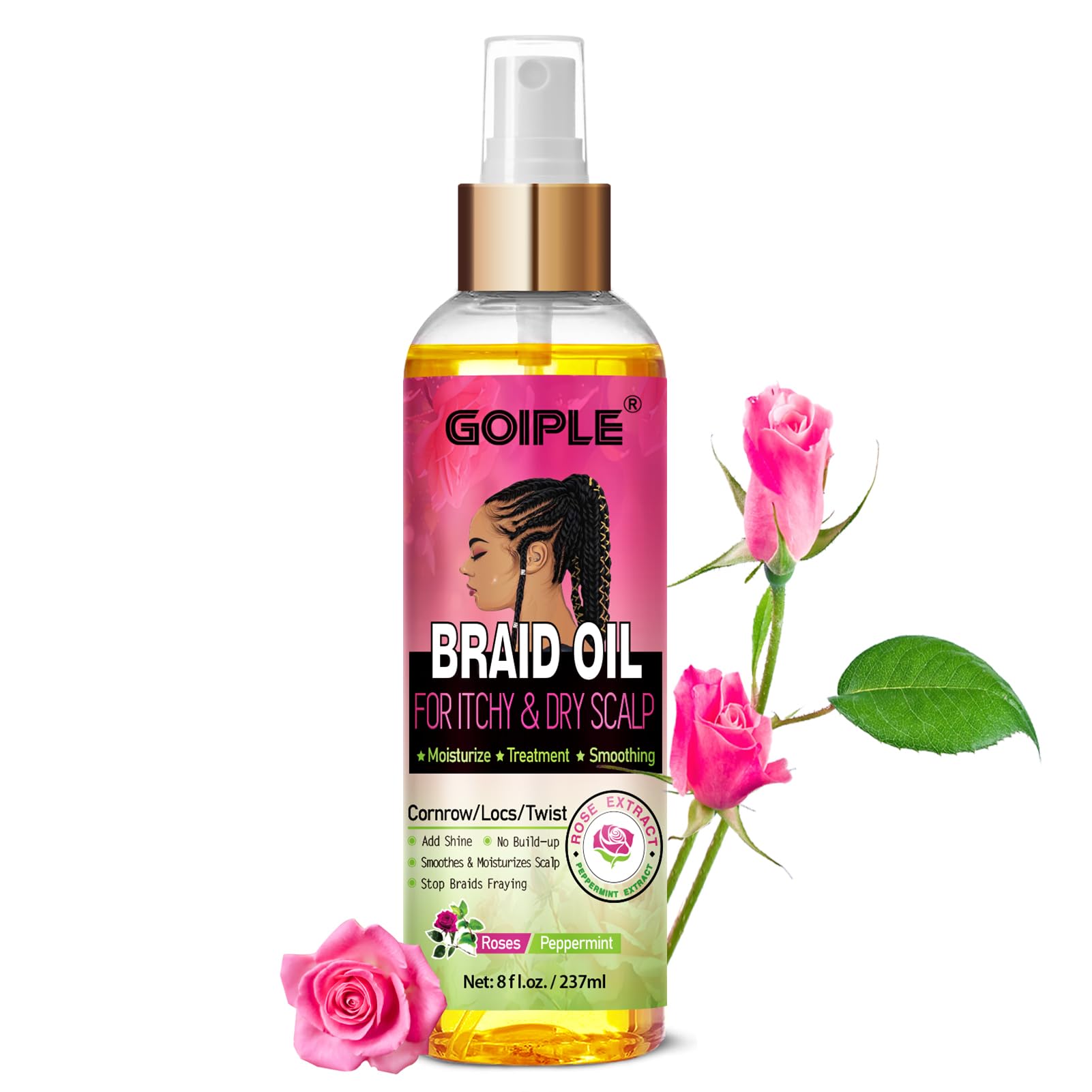 Goiple Aceite para Trenzas, botella lista para humectar y calmar el cuero cabelludo.