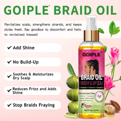 Goiple Aceite para Trenzas aporta brillo suave y tacto sedoso.