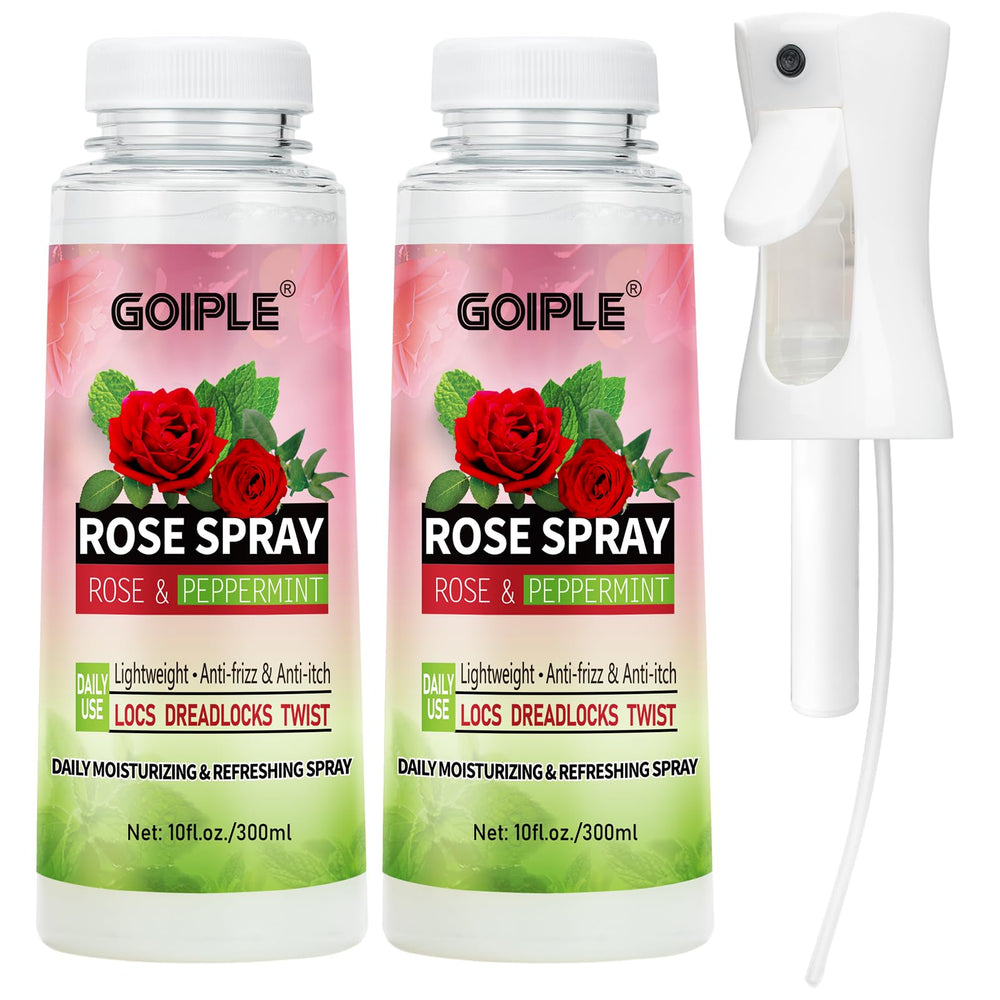 Goiple agua de rosas para locs, botella muestra hidratación profunda para el cabello.