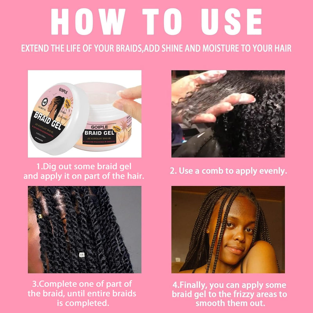 Goiple Gel para trenzas: sin acumulación para un acabado limpio y cómodo.