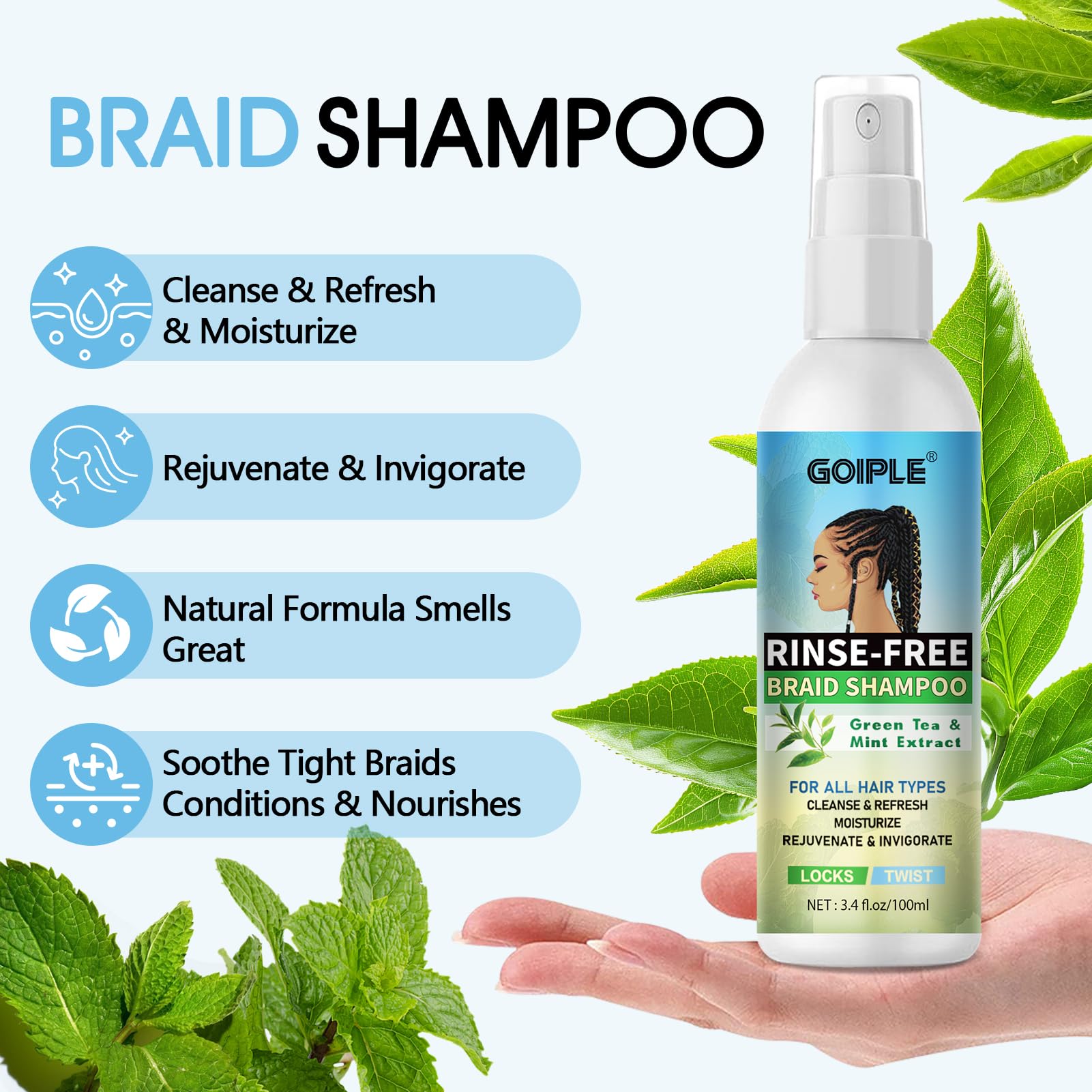 Goiple brillo para trenzas Rosa Menta, aspecto brillante y natural.