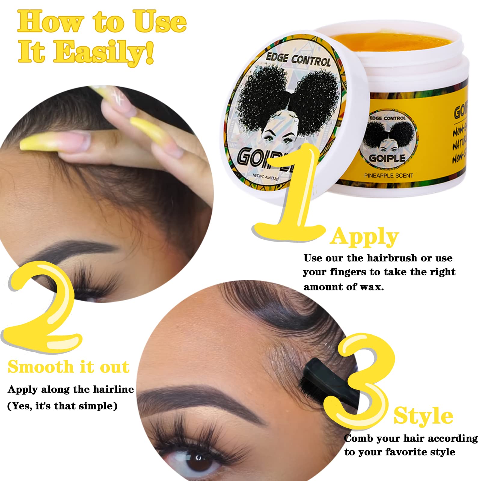 Goiple Edge Control Wax 4oz, textura sin residuo para acabado limpio