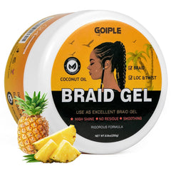 Goiple gel para trenzas, botella 8 oz, fijación fuerte para look definido.