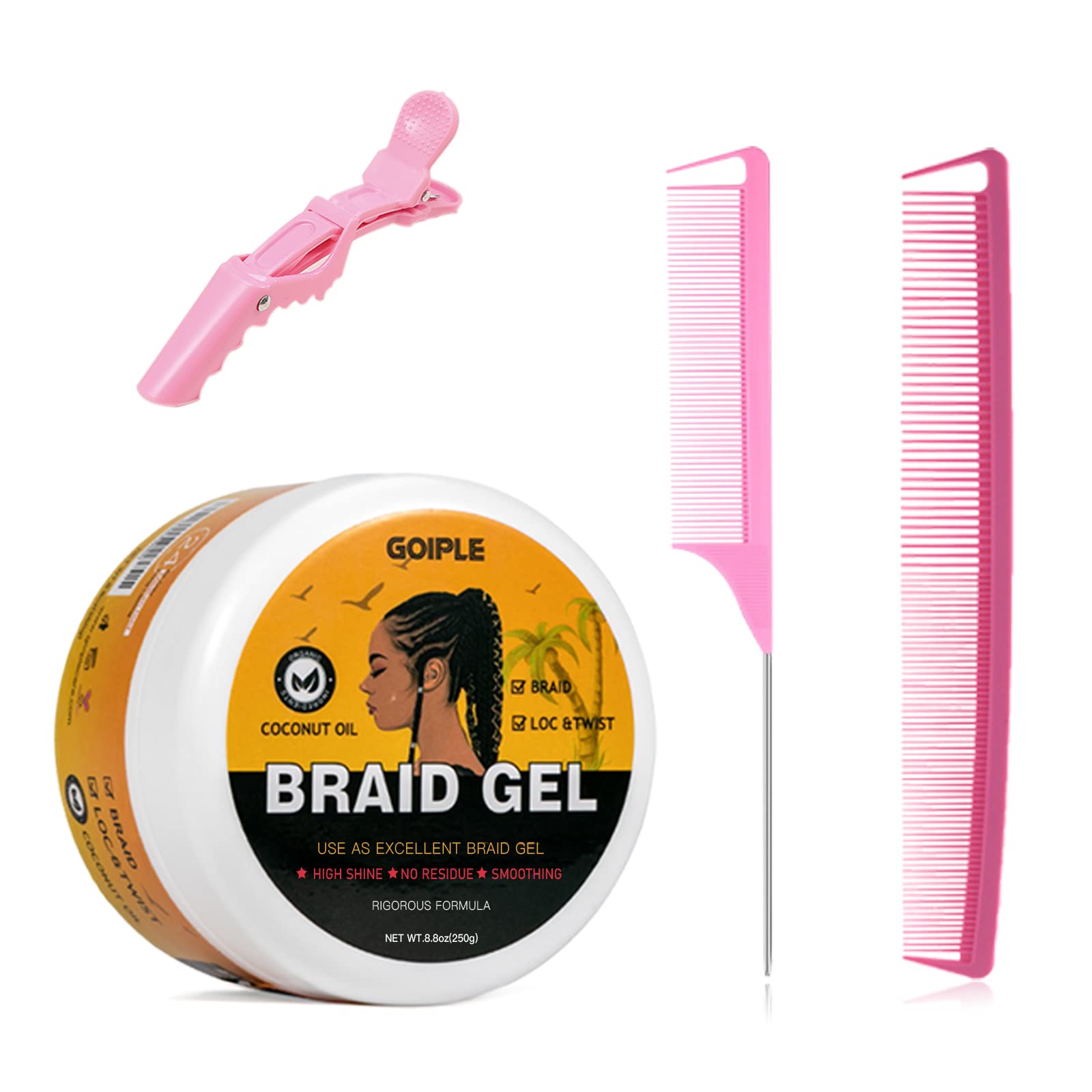 Goiple gel para trenzas, fijación fuerte y brillo duradero.