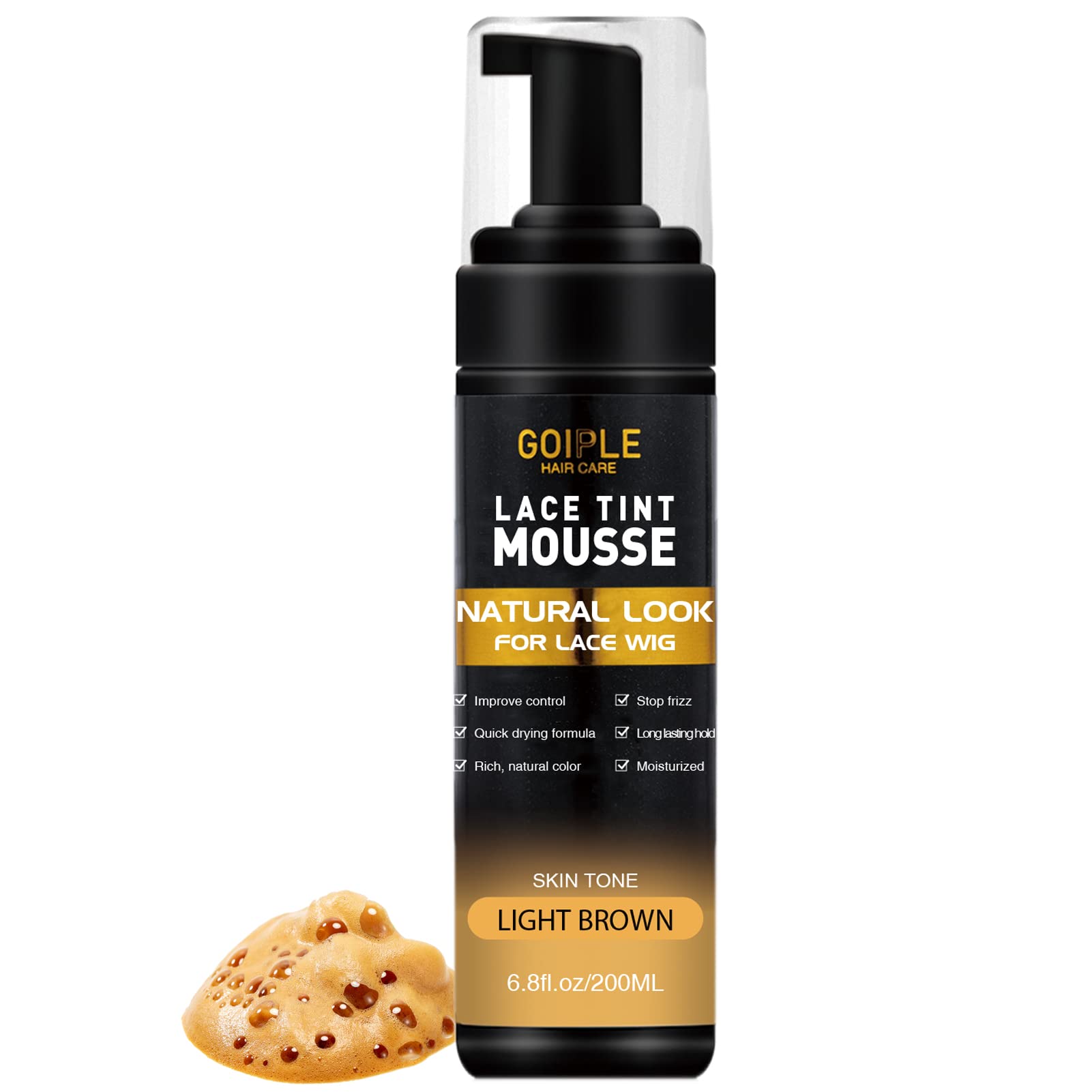 Goiple Lace Tint Mousse, aplicación densa para color uniforme en pelucas de encaje.