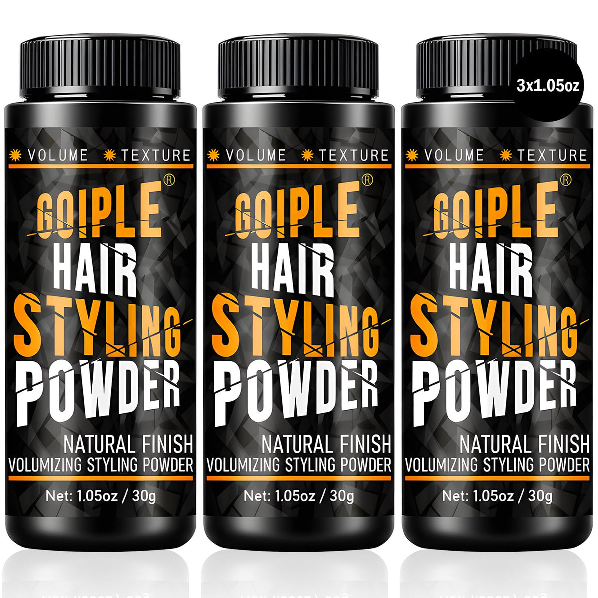 Goiple polvos: frasco de volumen y textura para cabello masculino.