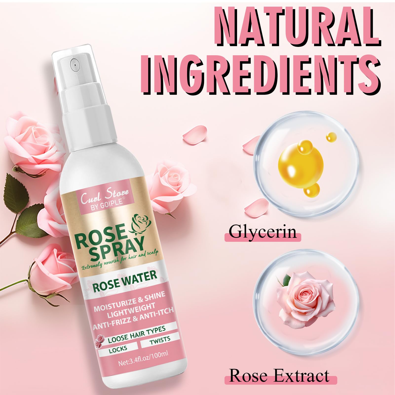 Goiple Agua de rosas nutre y fortalece la elasticidad del cabello.