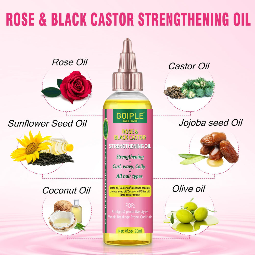 Goiple rose and castor oil bottle delivering nourishing care without greasiness