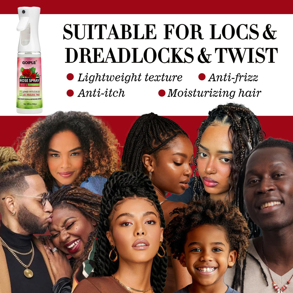 Goiple Rose Water Loc Spray pour cleanses gently between washes.