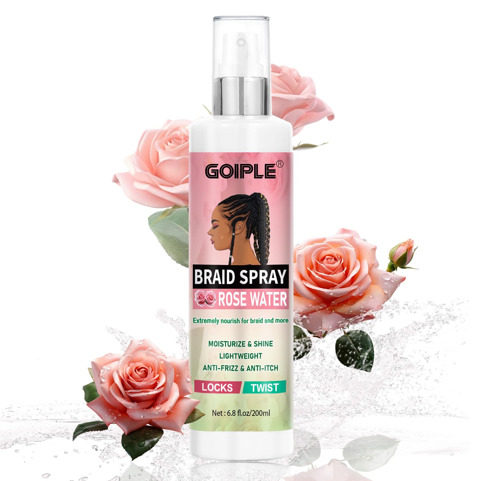 Goiple rociador para trenzas rosa menta: botella, hidrata y aporta brillo suave.