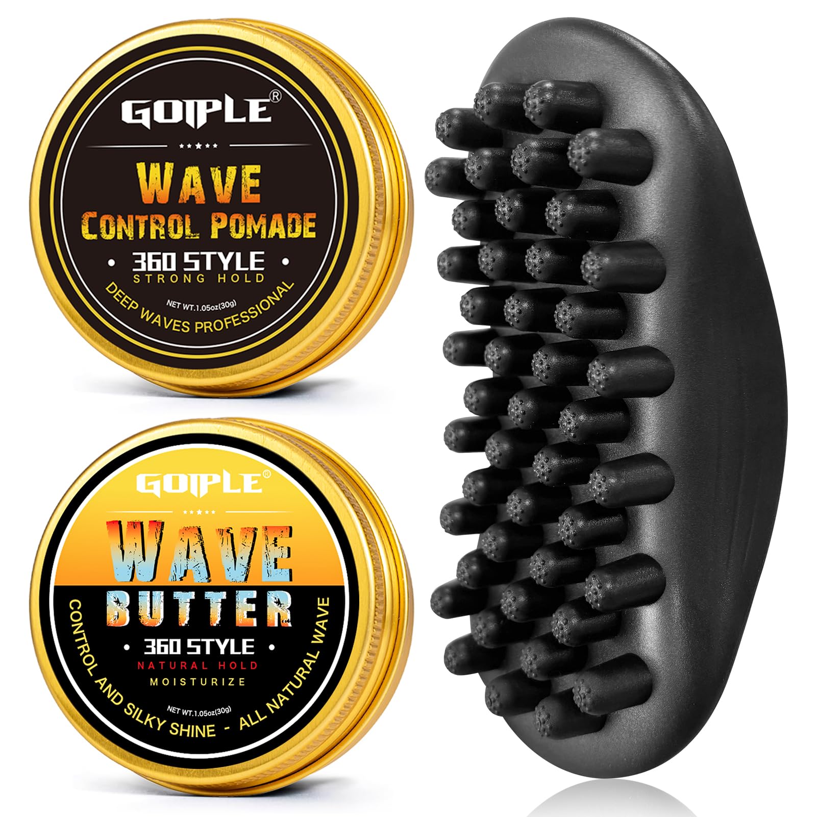 Goiple Wave Pomade: esponja-twist, agarre cómodo para peinados prolongados.