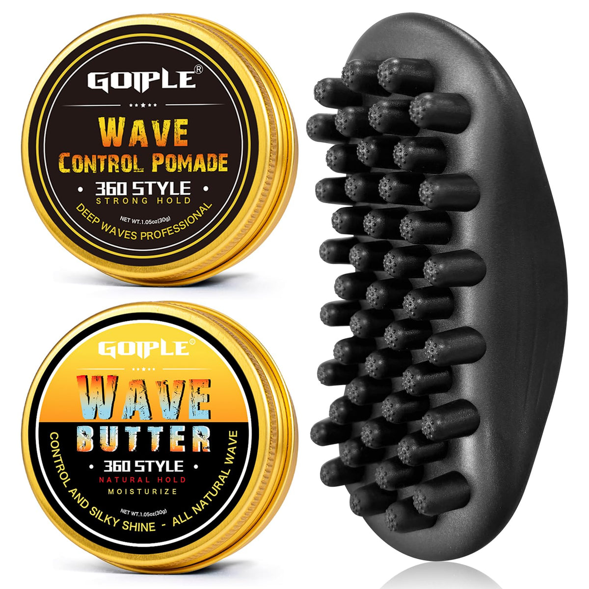 Goiple Wave Pomade: esponja-twist, agarre cómodo para peinados prolongados.