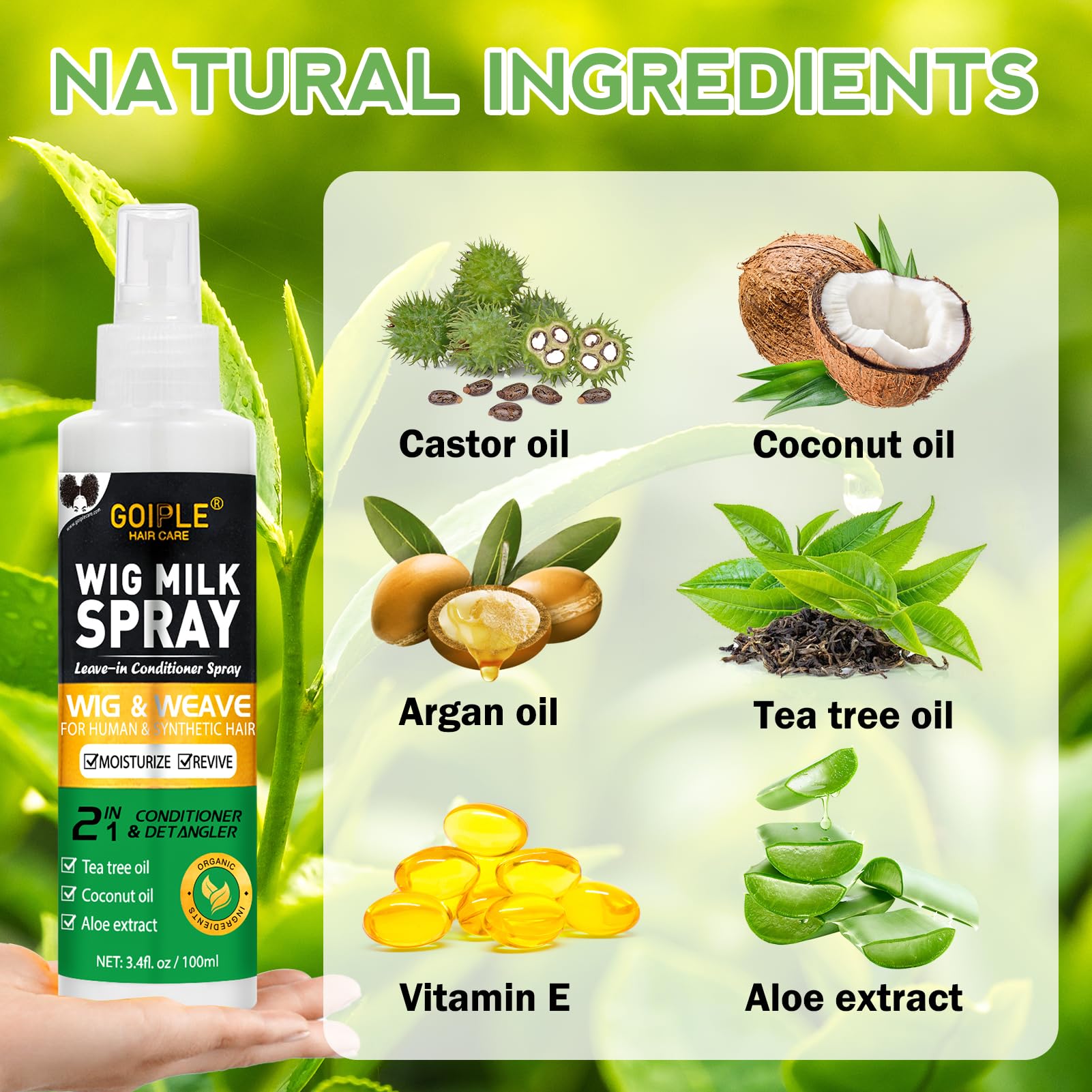 Goiple Wig Milk Spray: aplicación fácil para desenredar sin dañar fibras.