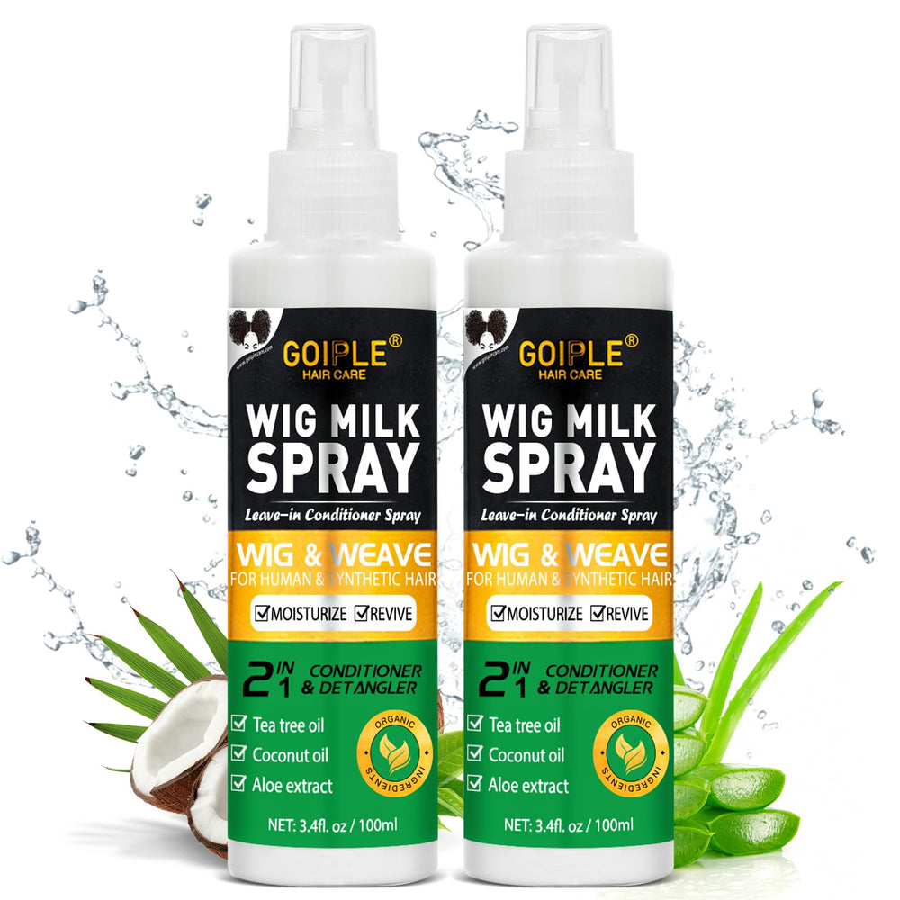 Goiple Wig Milk Spray bottle front view showing 2-in-1 conditioning for synthetic wigs
