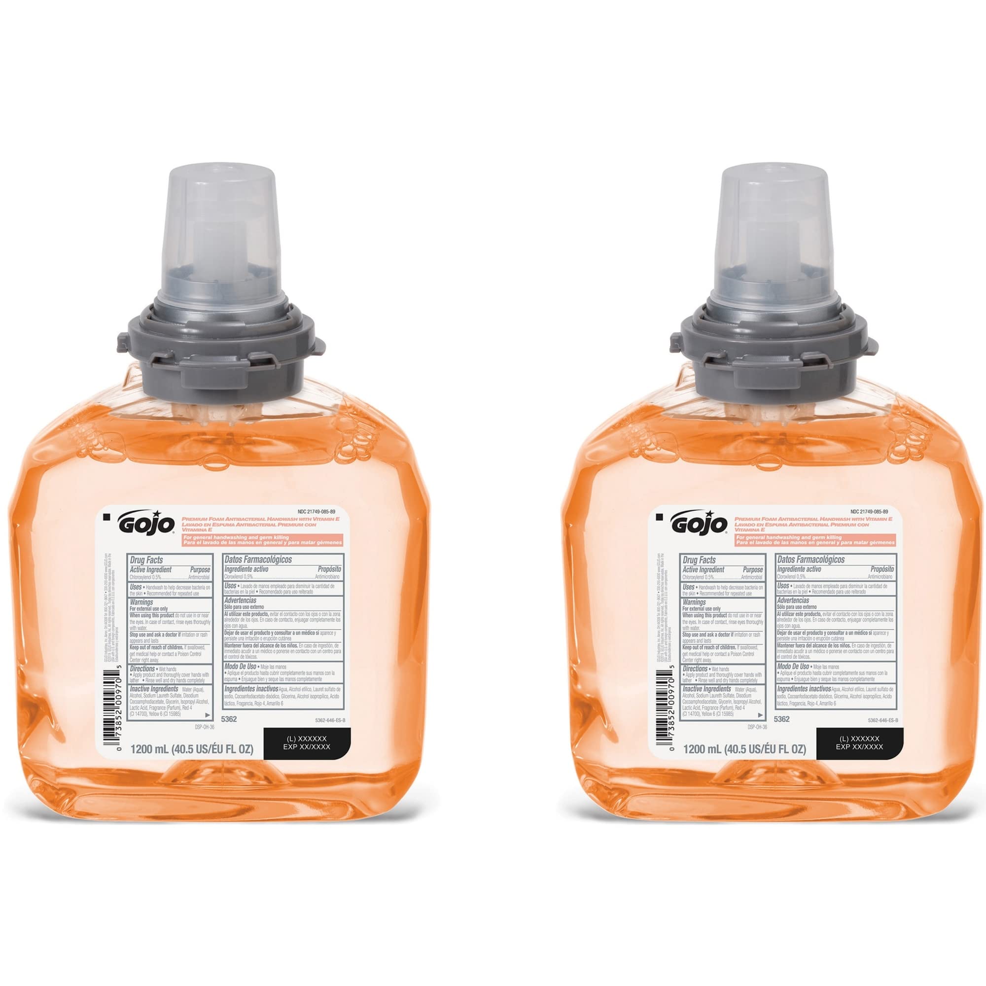 GOJO TFX foam handwash bottle label detail and branding.