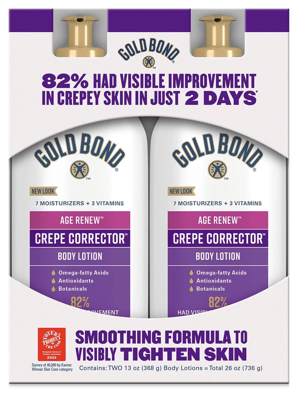 Gold Bond Age Renew Crêpe Corrector: bouteille-lotion, hydratation légère et peau lisse.