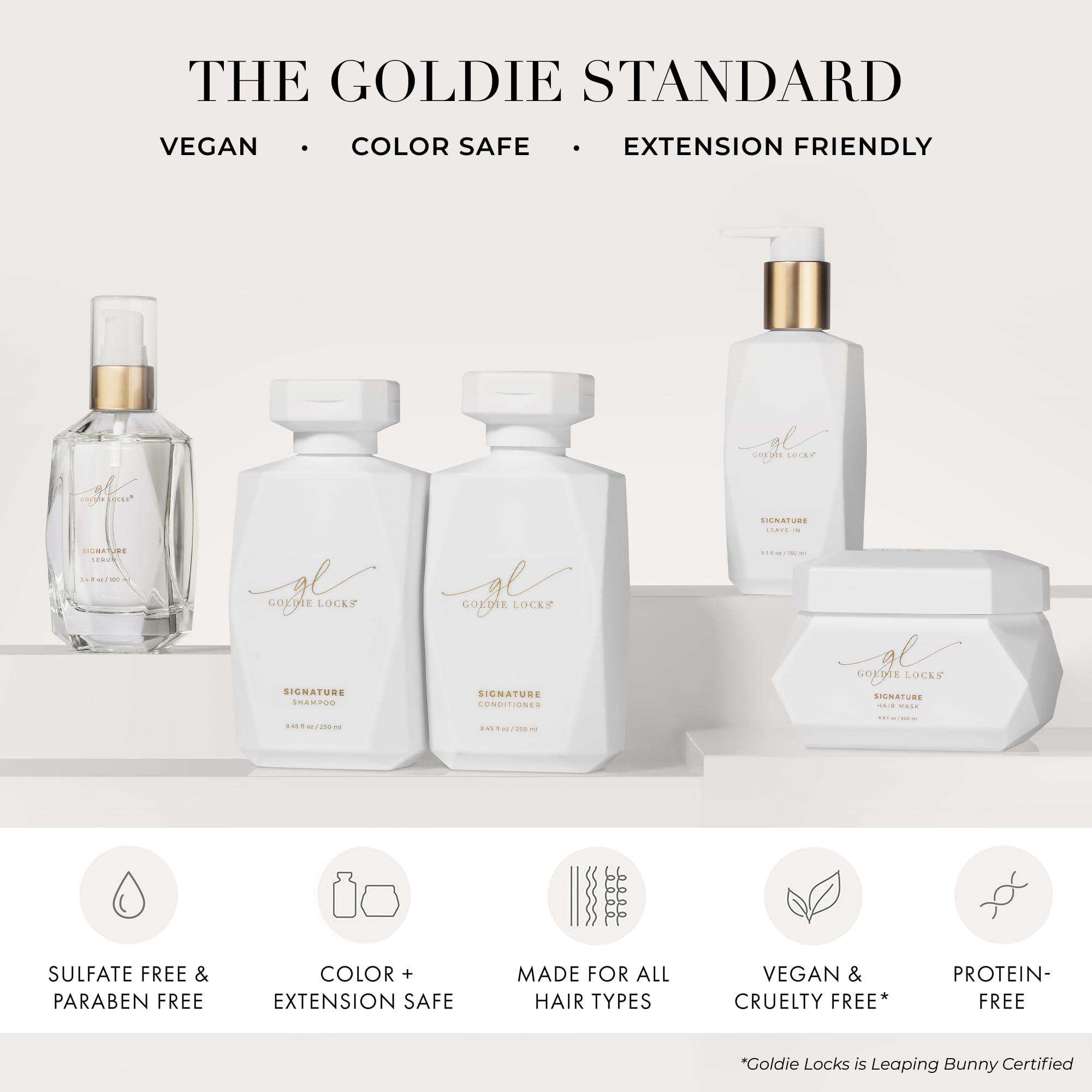 Goldie Locks libre de sulfatos y proteínas, apto para todo tipo de cabellos.