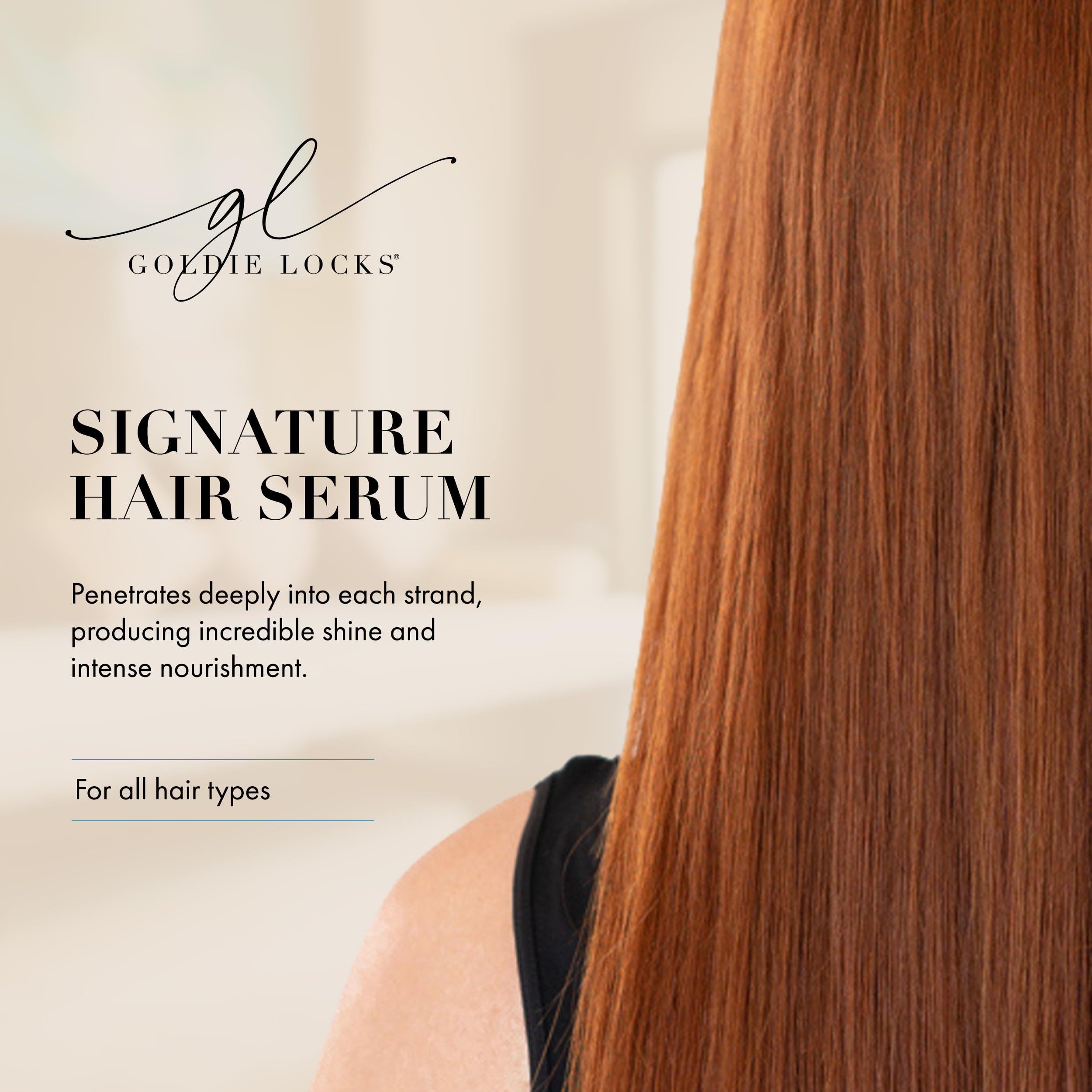 Suero Goldie Locks aplicado en pelo húmedo para peinado suave.