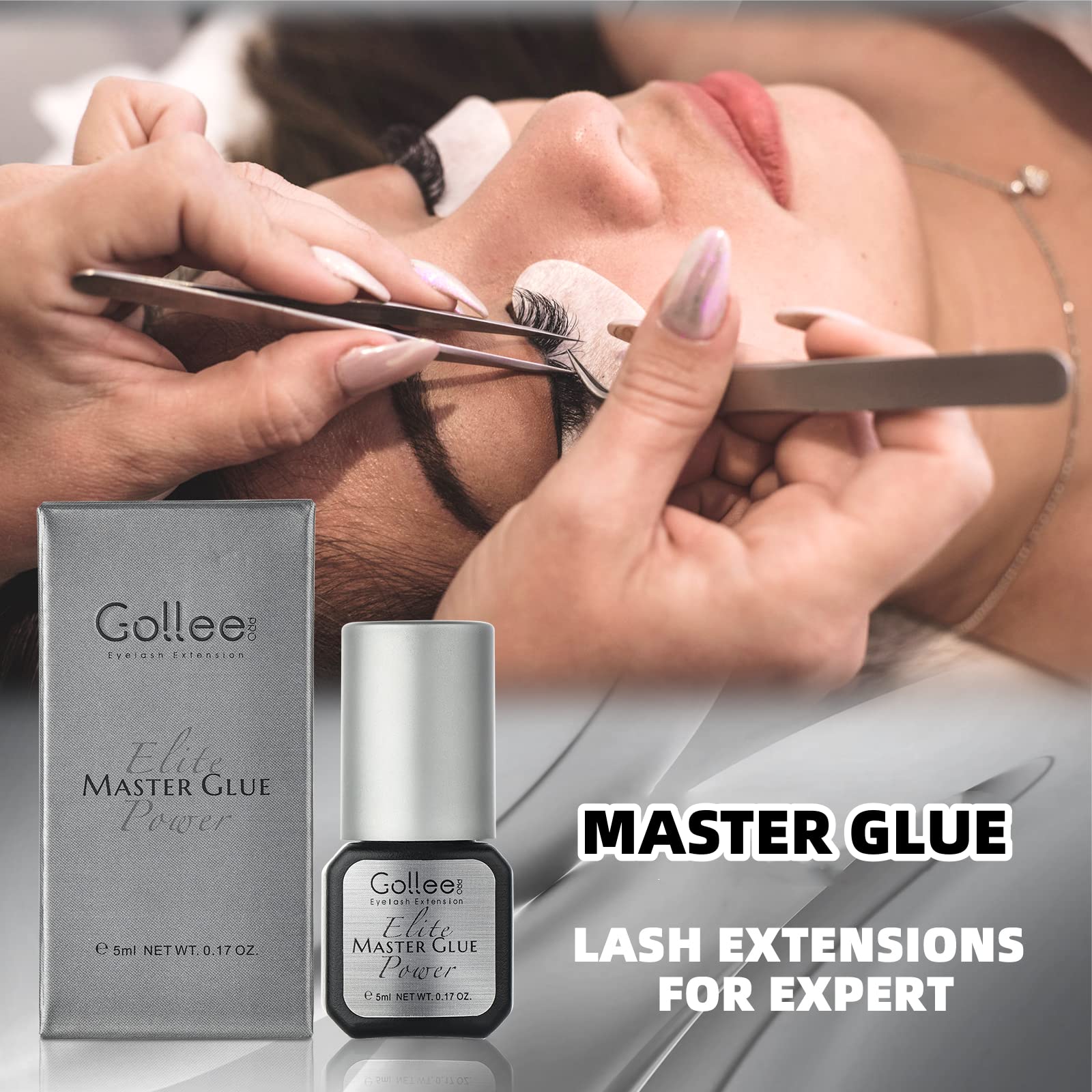 GOLLEEPRO pegamento pestañas, adhesión fuerte para extensiones duraderas.