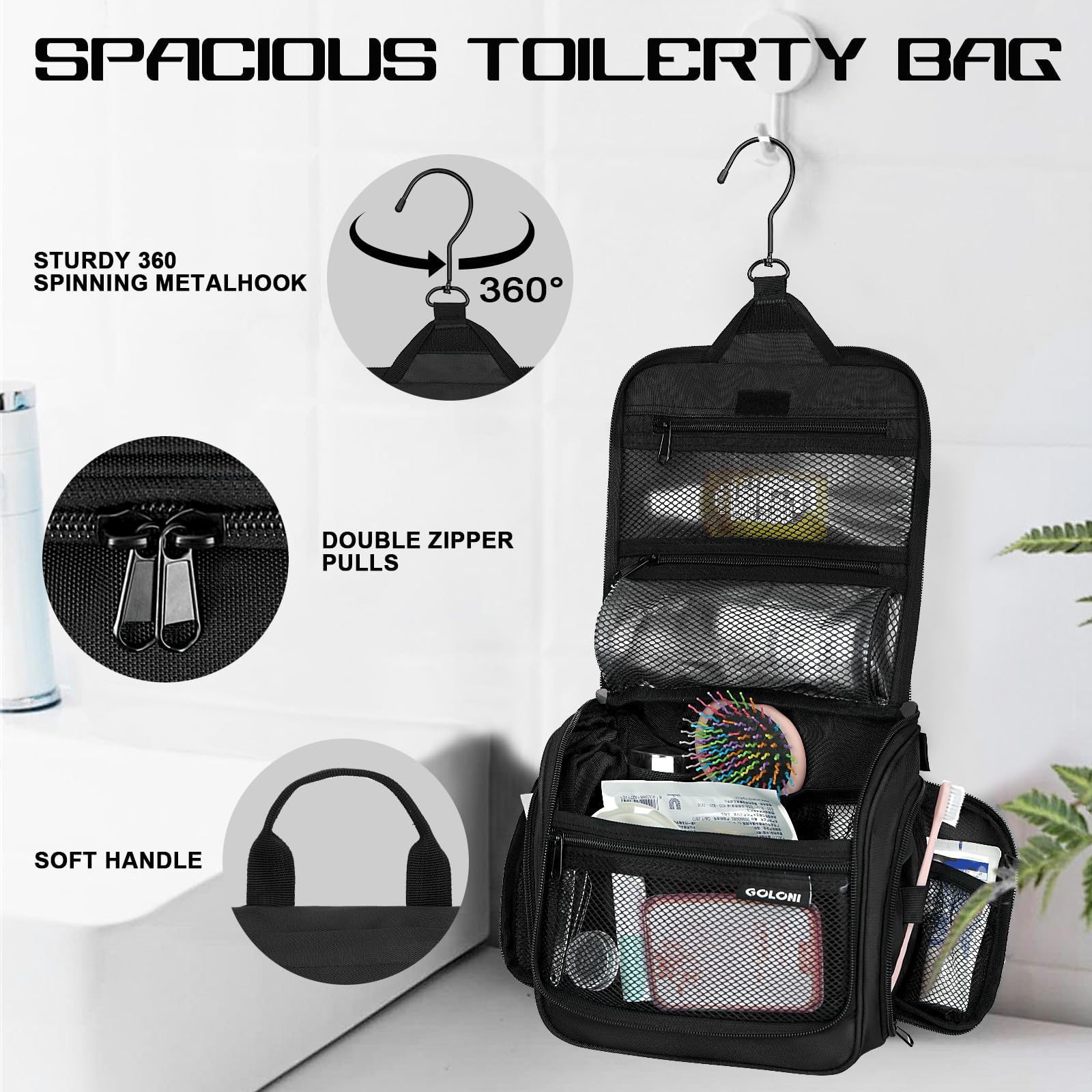 Goloni bolsa higiene colgante hecha de tela sintética resistente al agua protege tus artículos.