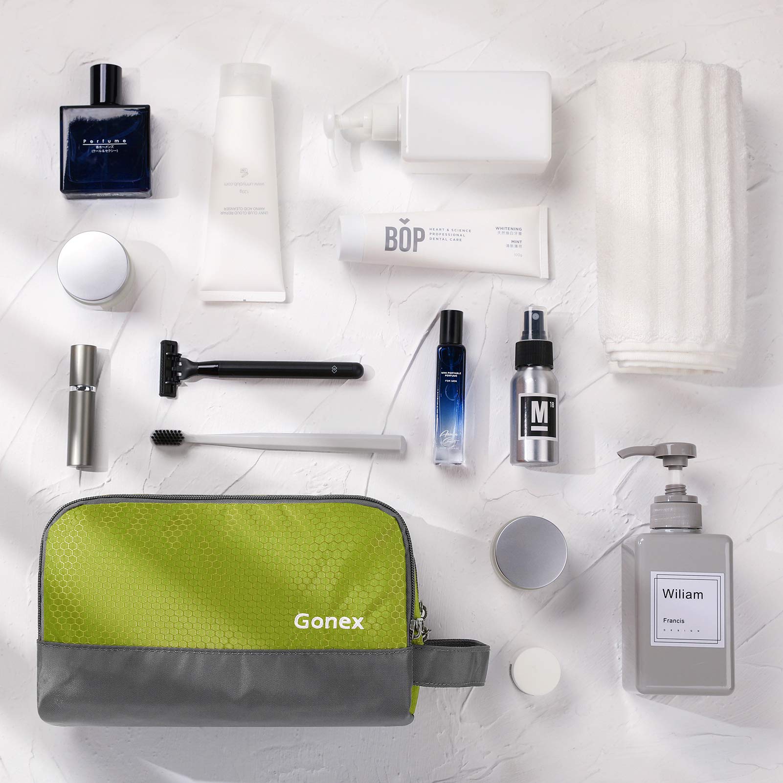 Gonex bolsa de aseo verde, asa lateral para transporte cómodo y rápido.