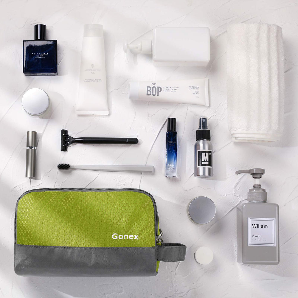 Gonex bolsa de aseo verde, asa lateral para transporte cómodo y rápido.