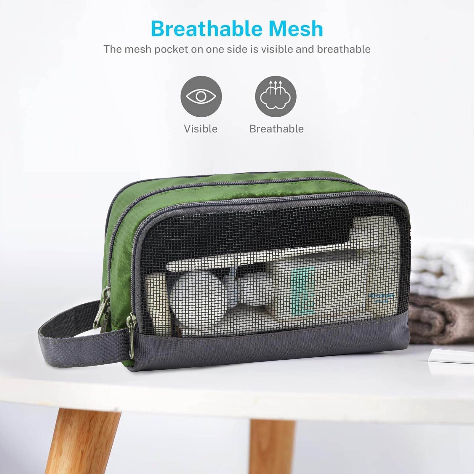 Gonex bolsa con cremallera doble en nylon verde oliva para acceso rápido.