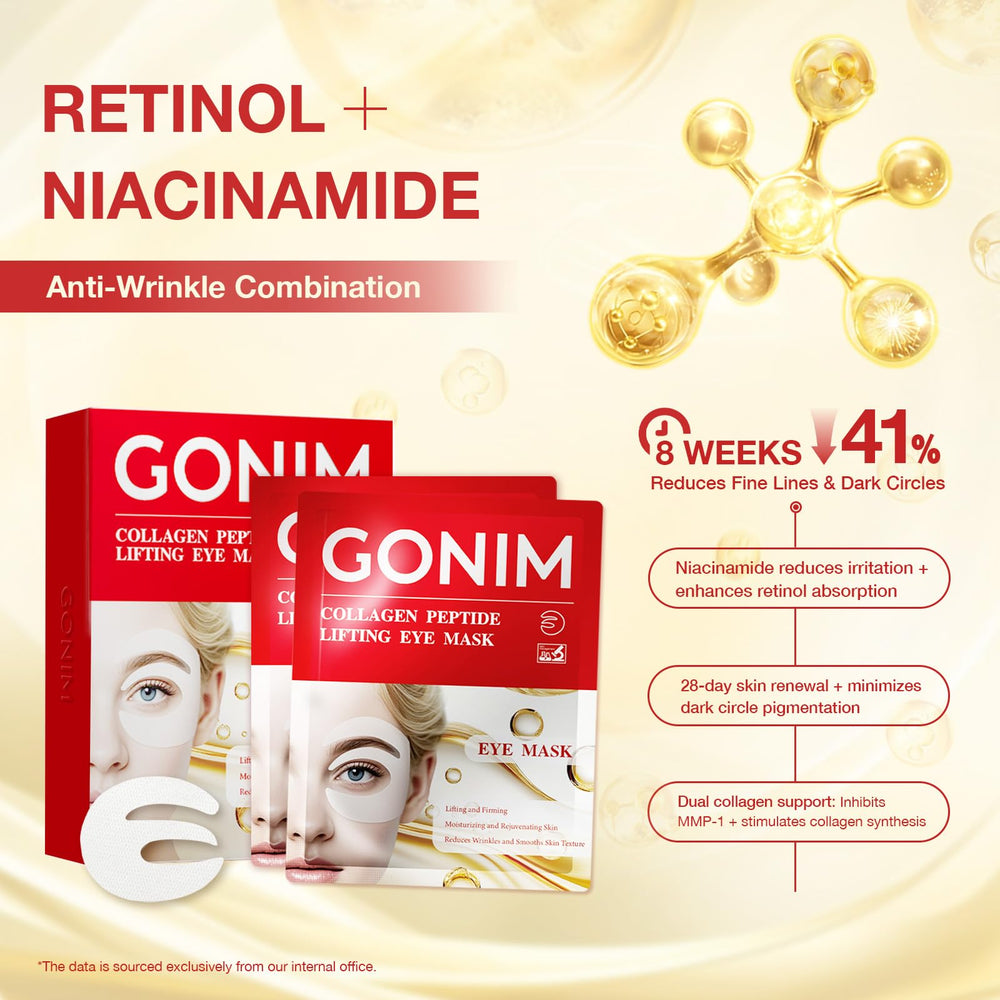 GONIM parches-ojos-colageno-retinol, mejora elasticidad y suaviza líneas.