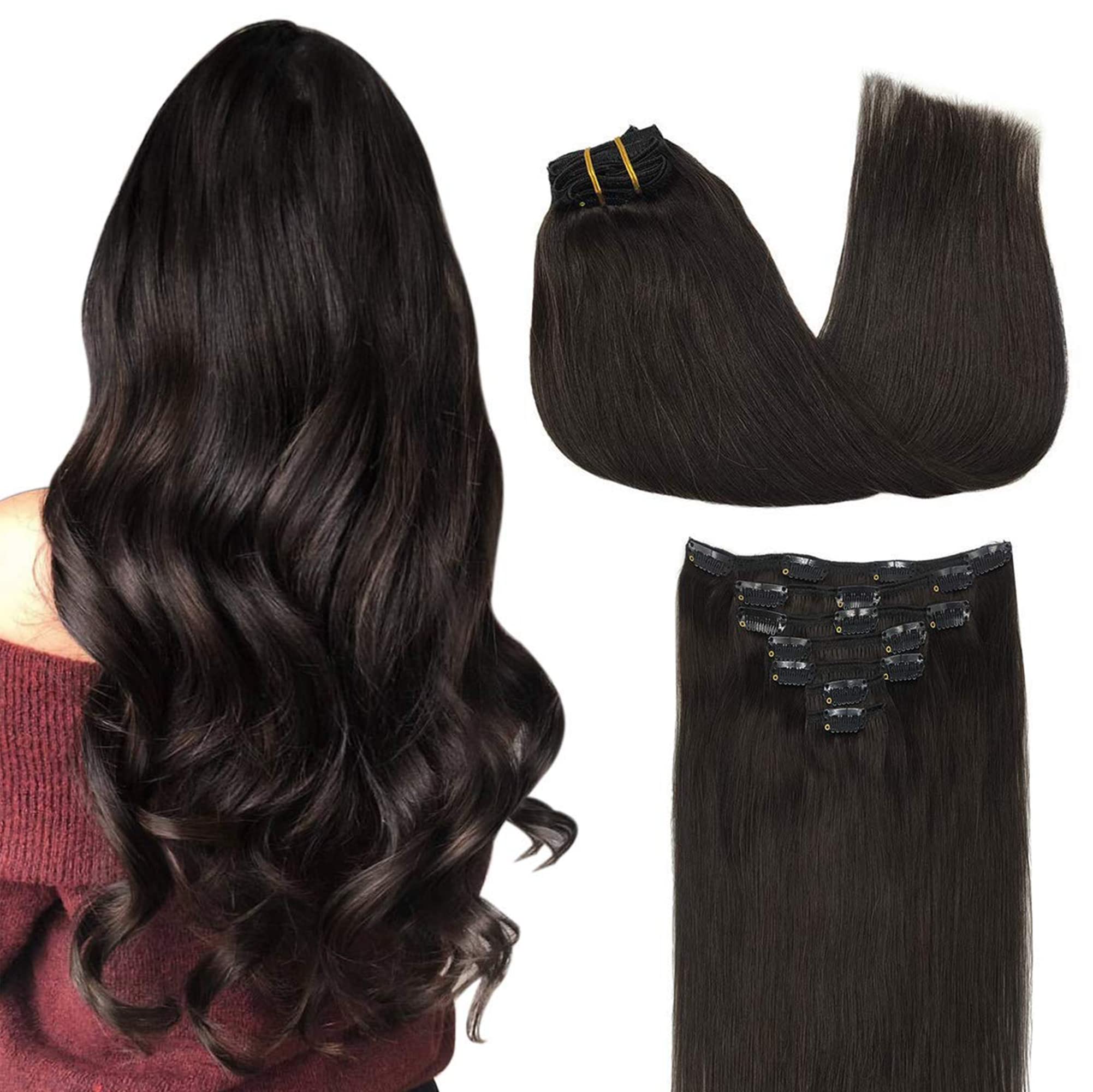 GOO GOO Extensiones con broches de silicona para cabello humano real, apariencia natural.