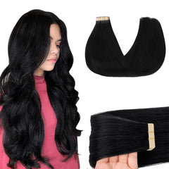 GOO GOO Extensiones con cinta Remy negro azabache de 22 pulgadas para un look natural