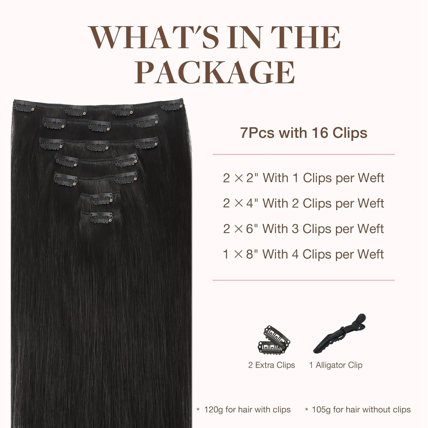 GOO GOO Extensiones clip-in con clips invisibles para fijación discreta.